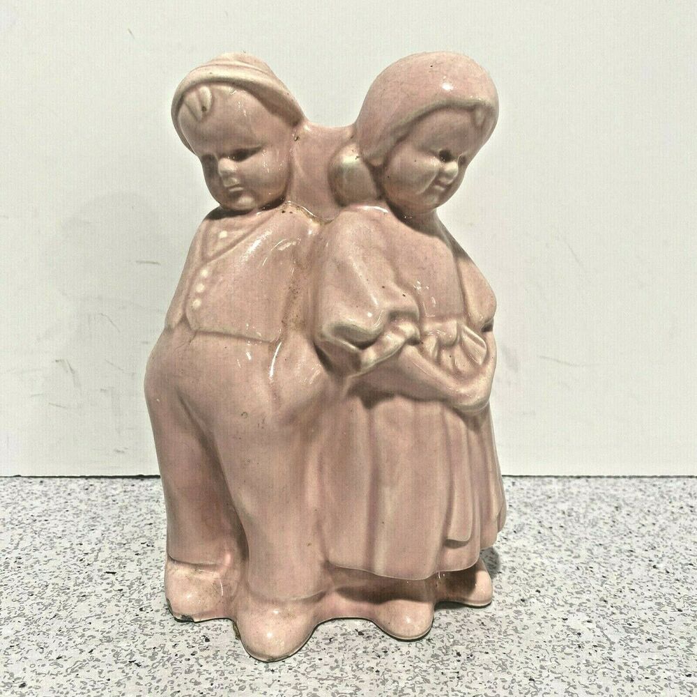 Art Pottery Planter Pink Children Boy Girl Plant Pot Unsigned Cottage Farmhouse